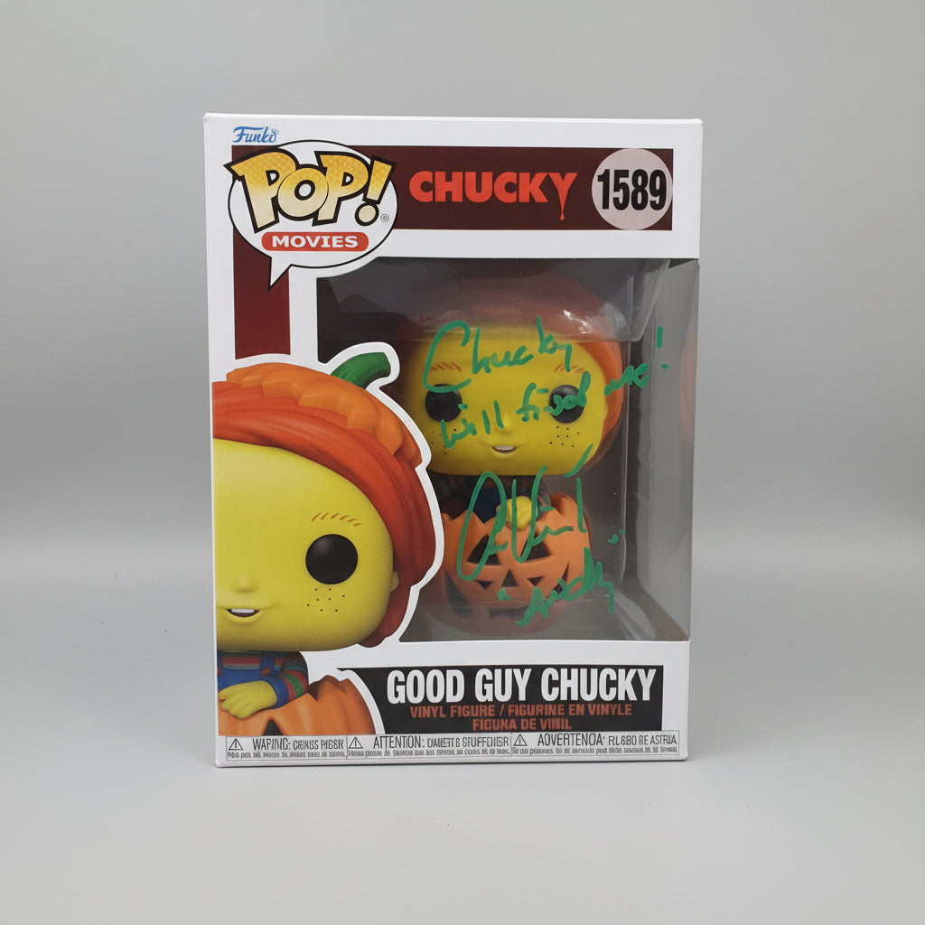 Good Guy Chucky Funko Pop – Signed by Alex Vincent with Quote "Chucky Will Find Me," JSA Certified